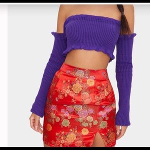 Violet Ruffle Detail Knit Bardot Long